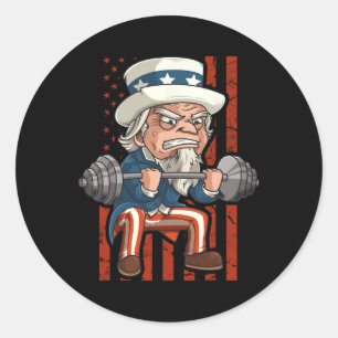 Weightlifting Uncle Sam Patriotic 4th Of July Gym Classic Round Sticker