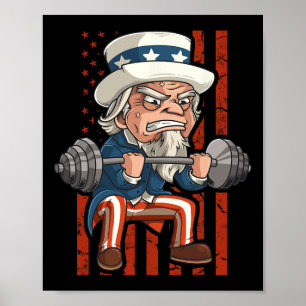 Weightlifting Uncle Sam Patriotic 4th Of July Gym Poster