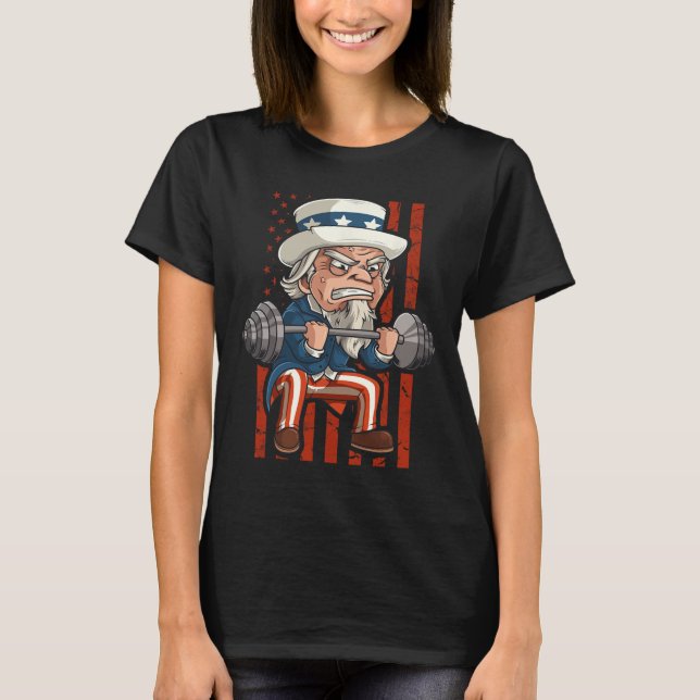 Weightlifting Uncle Sam Patriotic 4th Of July Gym  T-Shirt (Front)