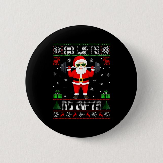Weightlifting Workout Gym Santa Christmas Ugly Swe 6 Cm Round Badge (Front)
