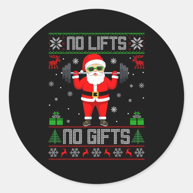 Weightlifting Workout Gym Santa Christmas Ugly Swe Classic Round Sticker (Front)