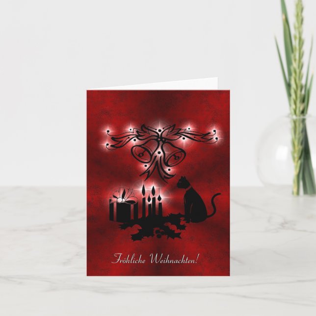 Weihnachten Artdeco mit schwarzer Katze Holiday Card (Front)