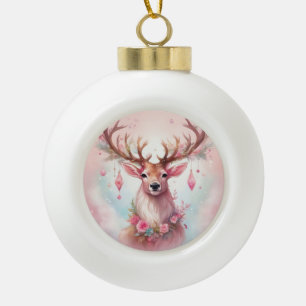 Weihnachten in pink: Rentier mit rosa Weihnachtssc Ceramic Ball Christmas Ornament