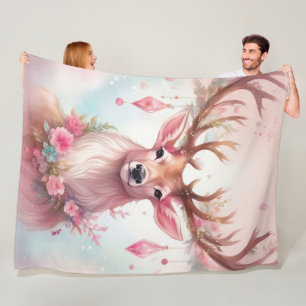 Weihnachten in pink: Rentier mit rosa Weihnachtssc Fleece Blanket