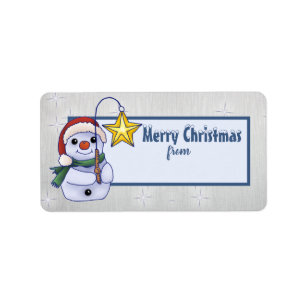 Weihnachten, Schneemann mit Stern Label