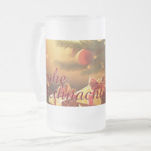 Weihnachtsbaum mit goldenen Geschenken Frosted Glass Beer Mug