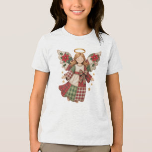 Weihnachtsengel mit goldenen Sternen Tri-Blend Shirt