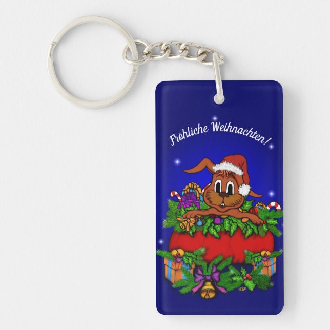Weihnachtskaninchen , Fröhliche Weihnachten! Key Ring (Front)