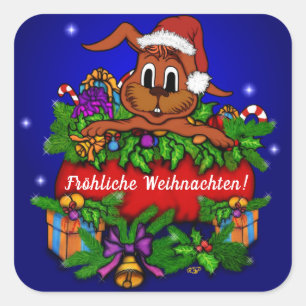 Weihnachtskaninchen , Fröhliche Weihnachten! Square Sticker