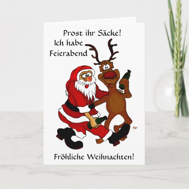 Weihnachtsmann mit Elch Holiday Card (Front)