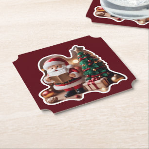Weihnachtsmann mit Tannenbaum in 3D -  Paper Coaster