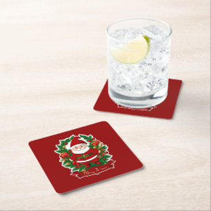 Weihnachtsmann mit Tannenzweigen - Square Paper Coaster