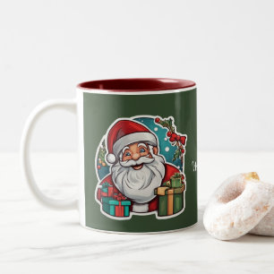 Weihnachtsmannkopf in farbenfrohem Cartoon-Stil - Two-Tone Coffee Mug
