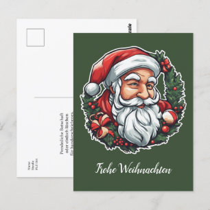 Weihnachtsmannkopf umrahmt von Mistelzweigen - Postcard