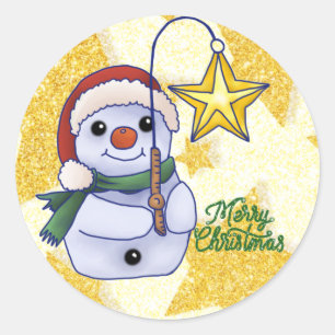 Weihnachtsschneemann mit Stern Classic Round Sticker