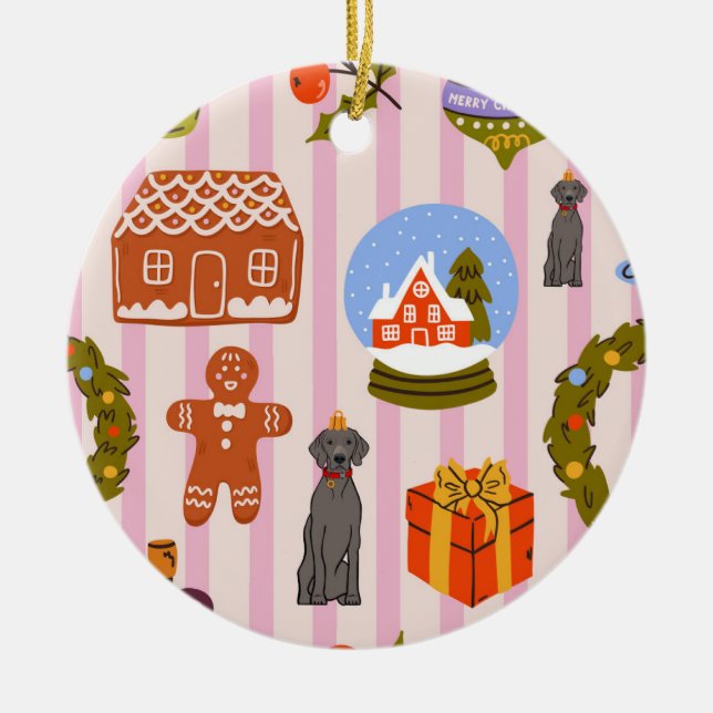 Weim decoration with xmas decorations on pink  (Front)