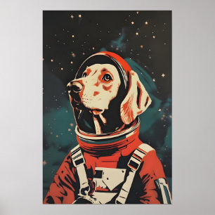 Weimaraner Astronaut Poster, Weimaraner Retro Poster