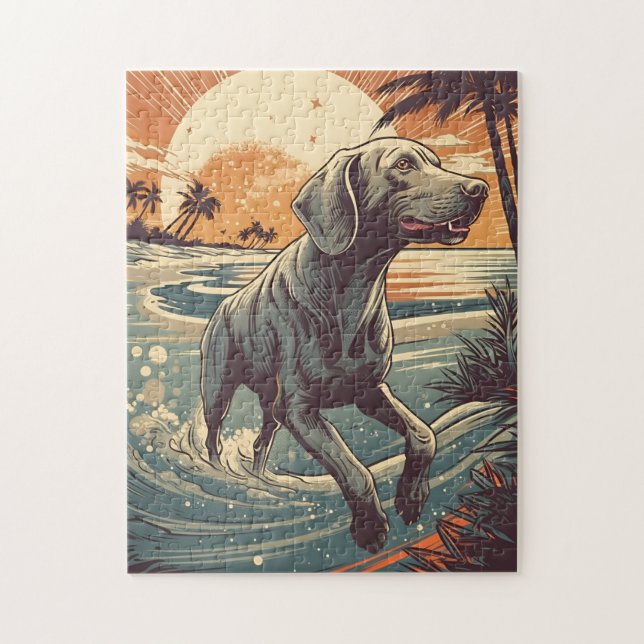 Weimaraner at the beach jigsaw puzzle (Vertical)