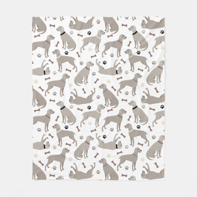 Weimaraner Bones and Paws Fleece Blanket (Front)
