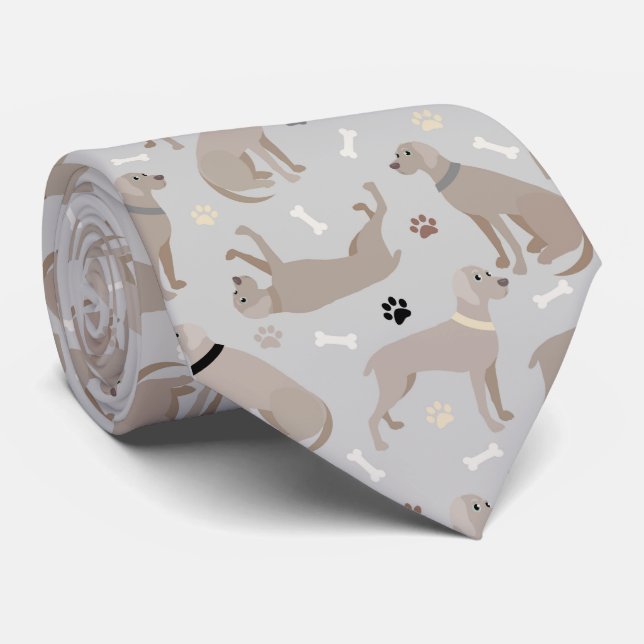 Weimaraner Bones and Paws Grey Neck Tie (Rolled)