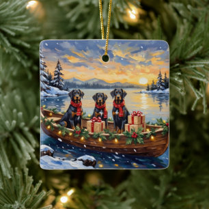 Weimaraner Christmas Boat Holiday Ceramic Ornament