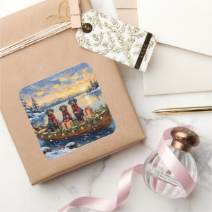 Weimaraner Christmas Boat Holiday Square Sticker