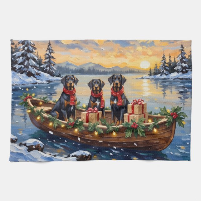 Weimaraner Christmas Boat Holiday Tea Towel (Horizontal)