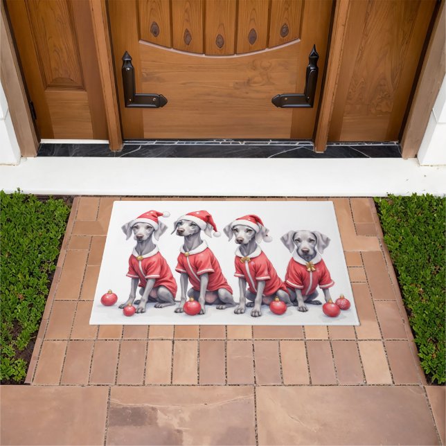 Weimaraner Christmas Dress Santa Hat Doormat (Outdoor)