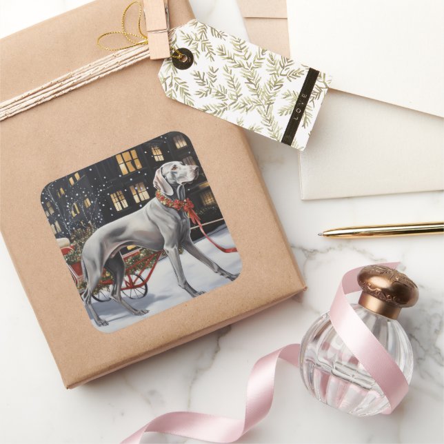Weimaraner Christmas Festive Season Square Sticker (Gifting)