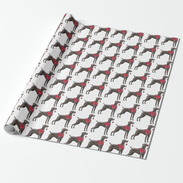 Weimaraner Christmas Gift Wrapping Paper - White (Unrolled)