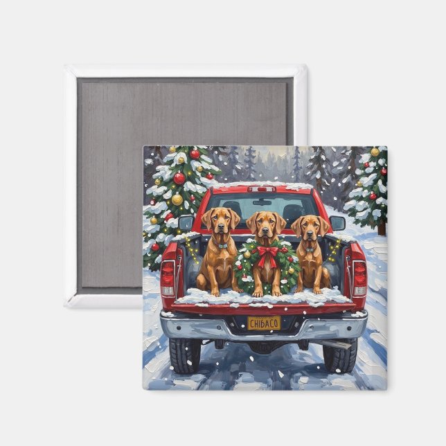 Weimaraner Christmas Red Truck Holiday Magnet (Front/Back)
