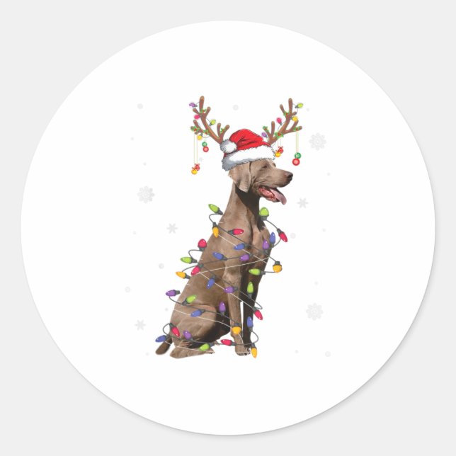 Weimaraner Christmas Reindeer Santa Xmas Tre Classic Round Sticker (Front)