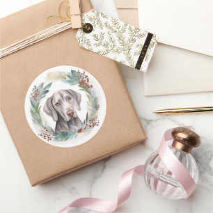 Weimaraner Christmas Wreath Festive Pup  Classic Round Sticker