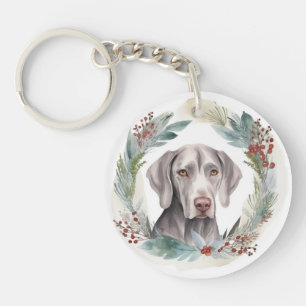 Weimaraner Christmas Wreath Festive Pup  Key Ring
