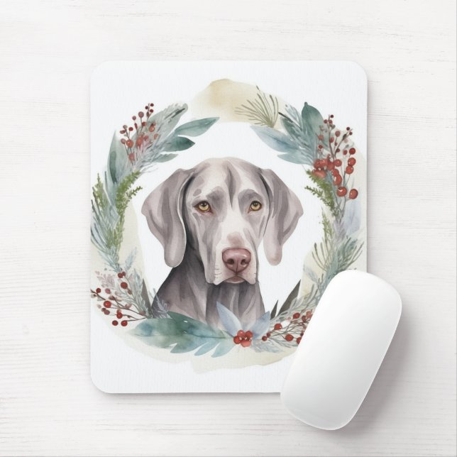 Weimaraner Christmas Wreath Festive Pup  Mouse Mat (With Mouse)