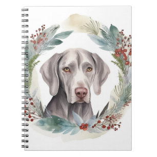 Weimaraner Christmas Wreath Festive Pup Notebook