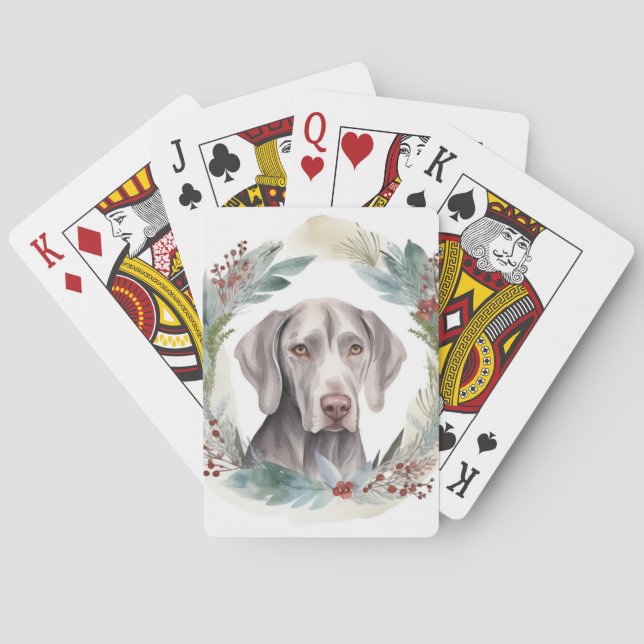 Weimaraner Christmas Wreath Festive Pup  Playing Cards (Back)