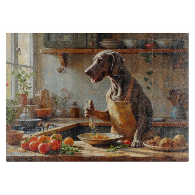 Weimaraner Cooking in Kitchen Cutting Board (Front)