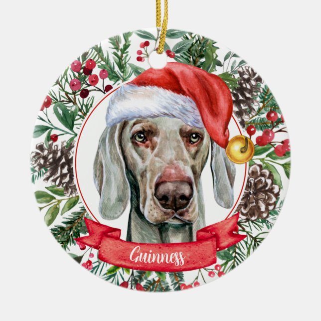 Weimaraner Custom Name Christmas Ceramic Ornament (Front)