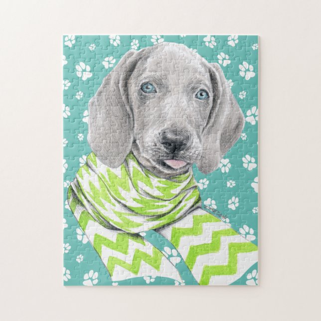 Weimaraner cute puppy with scarf Dog portrait art Jigsaw Puzzle (Vertical)
