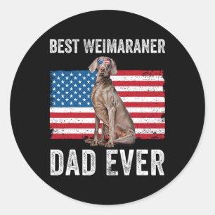 Weimaraner Dad American Flag Dog Lover Owner 4th O Classic Round Sticker