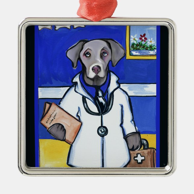 WEIMARANER DOCTOR METAL TREE DECORATION (Front)