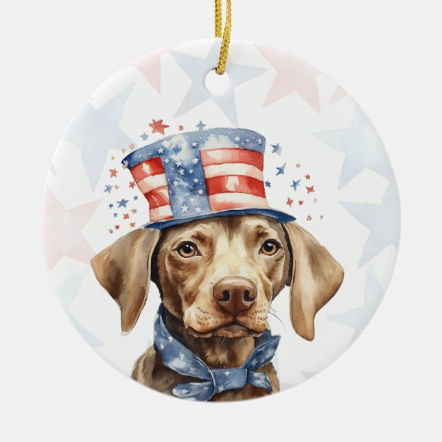 Weimaraner Dog, 4th of july Personalized Ceramic Tree Decoration (Front)