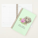 Weimaraner Dog and Lily | Add Your Name Planner<br><div class="desc">This is a watercolor painting of a Weimaraner dog and a pink lily. Weimaraner is a large dog that used to be bred for hunting. She has a beautiful silver or mouse-grey coat with blue eyes. This was hand painted on Arches hot pressed paper with Daniel Smith watercolor paints</div>
