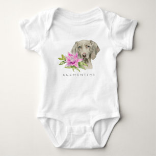 Weimaraner Dog and Lily Watercolor   Add Your Name Baby Bodysuit