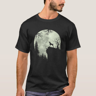 Weimaraner Dog And Moon Howl In Forest Dog Hallowe T-Shirt