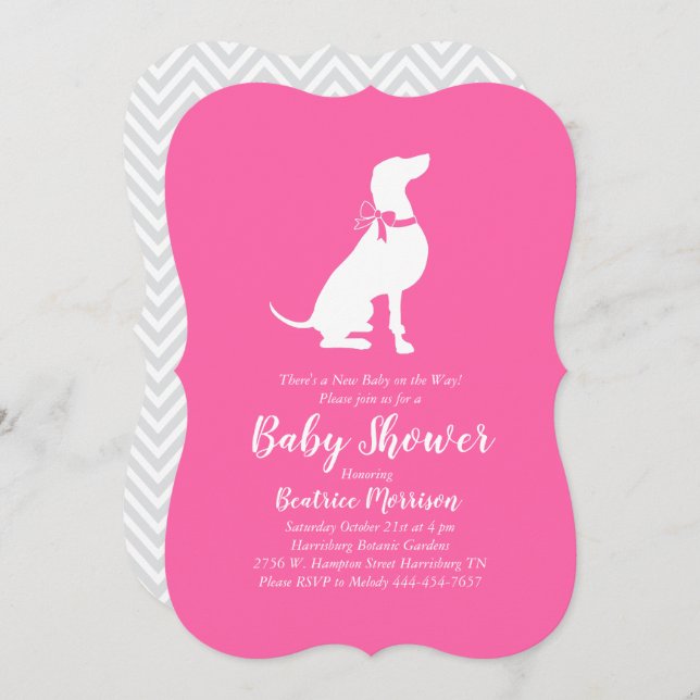 Weimaraner Dog Baby Shower Girl Pink Invitation (Front/Back)