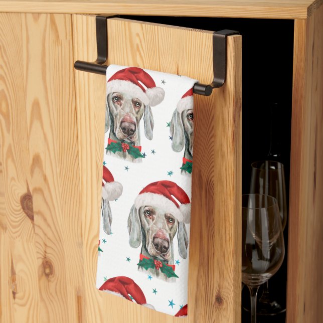 Weimaraner Dog Breed Christmas Stars Tea Towel (Thirds Fold)