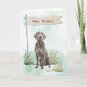 Weimaraner Dog Breed Outdoors Under Birthday Sign Card