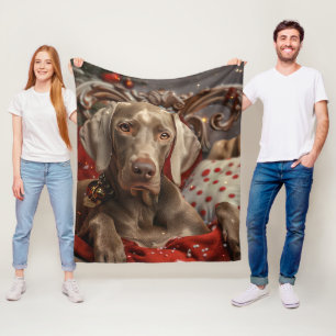 Weimaraner Dog Christmas Festive Fleece Blanket